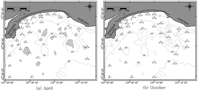 Table 2. Texture parameters of Haeundae nearshore sediments in April, 2005