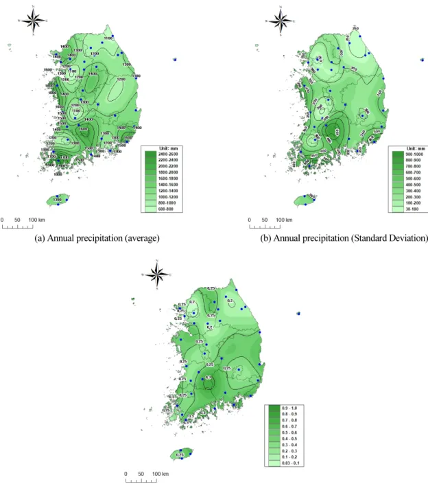 Fig. 3.  Average and standard deviation of annual precipitation