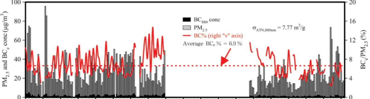 Fig. 2. Diurnal cycle of monthly BC e / PM 2.5 .