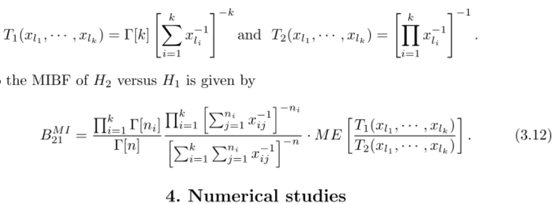 Table 4.1 The averages and the standard deviations (in parentheses) of posterior probabilities when k = 2