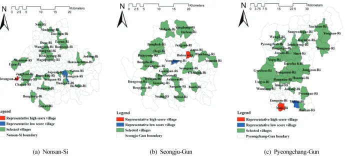 Figure  1.  Selected  study  sites  for  assessing  village  level  rural  living  services.