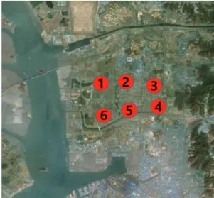 Fig. 5.   Location of G/T power plants and target points in  modeling domain.