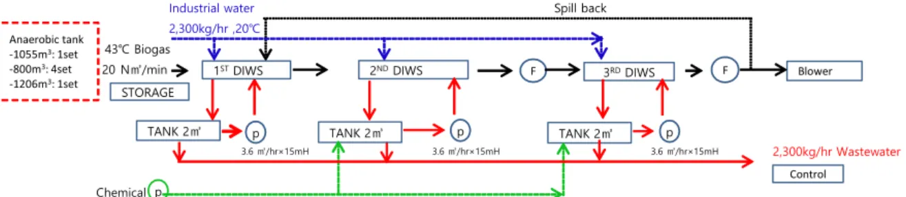 Fig. 1. Schematic of biogas treatment flow with DIWS.