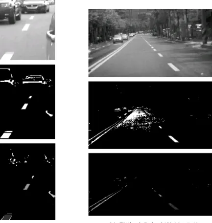 Fig. 14. The  results  for  other  images:  in  each  figure,  the  first  image  is  the  original  image,  the  second  is  the  thresholded  image,  and  the  third  is  the  synthesized  image  of  the  thresholded  image  and  the  scale  space.