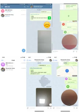 Fig. 3. Example of Telegram Data Acquisition using a USIM in Investigator‘s Android(above) &amp; iOS(below) Device