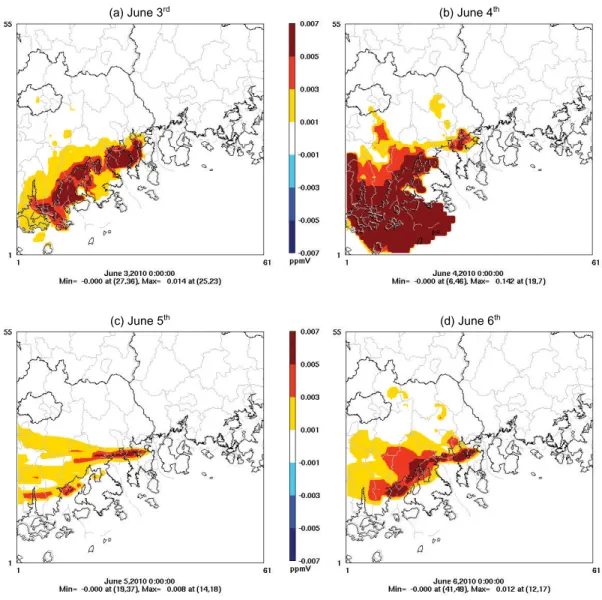 Fig. 11. ZOC of VOC emissions from the Yeosoo industrial complex on daily maximum ozone concentrations for June 3~ ~6, 2010.