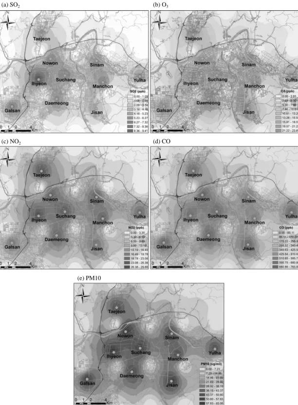 Fig. 6. Comparison of the each concentration for spatial interpolation of each species estimated by the IDW method.