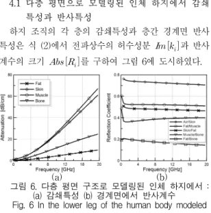 Fig.  7  Propagation  characteristics  in  the  lower  leg  modeled  as  a  4-layer  plane  :  (a)  Input  impedance  (b) 