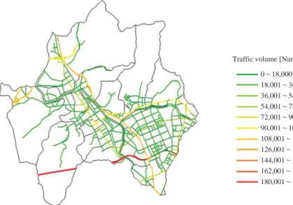 Fig. 2. Traffic volumes in Anyang City constructed on the basis of GIS road mapping.