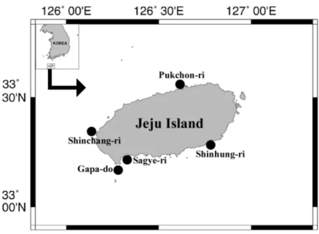 Table 1. Latitude, longitude of sampling stations and depth of coastal water in Jeju IslandFig