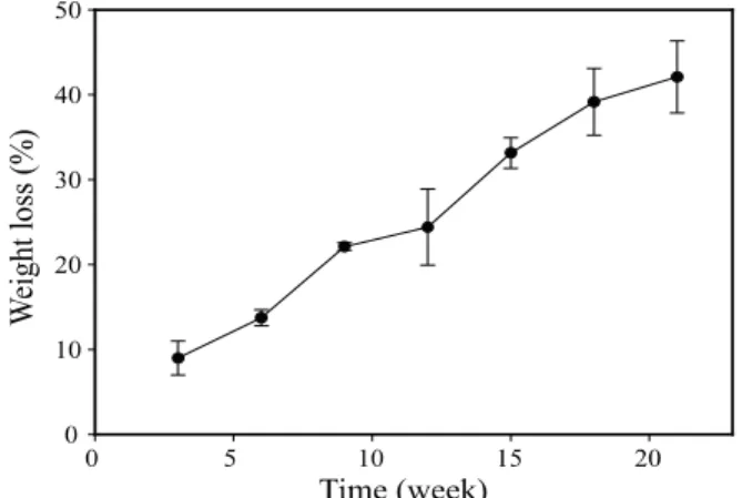 Fig. 6. Effect of degradation time on the weight loss of biopolyester.