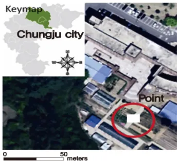 Fig. 1. Study on site and measurement points location map
