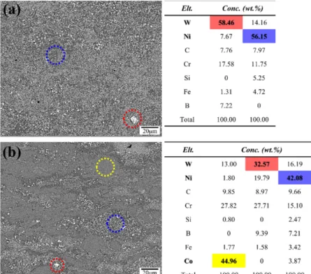 Fig. 8. EPMA analysis results of H. F. heat treated colmonoy 88 + ST#1 coating layer.