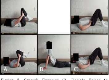 Figure 1. Warming up (A. Press-up back extension, B. Pelvic tilt, C. Hamstring stretch, D