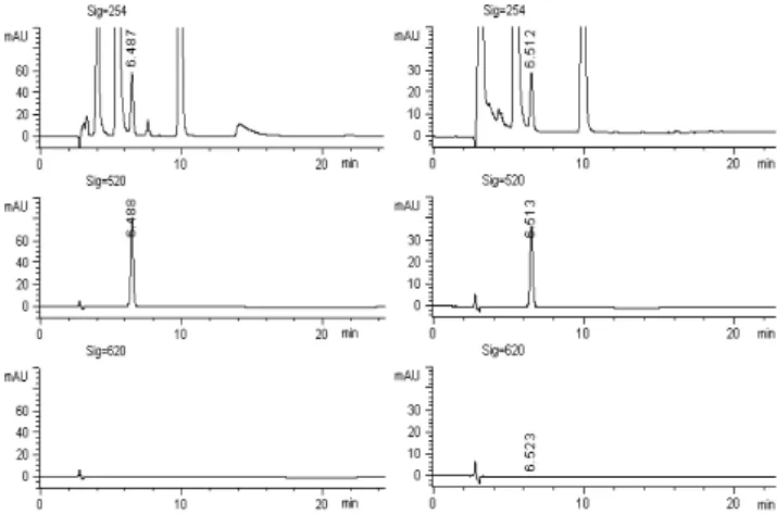 Table 5. Inter-day relative error and relative standard deviation of R40 (Allura Red AC) at detection wavelength 254 nm and 520 nm