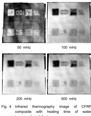 Fig.  4  shows  the  images  of  defects  on  the  measurement  surface  of  CFRP  composite  using  the  reflection  heating  method