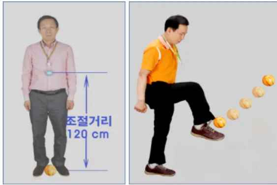 Fig.  2.  Spine  Alignment  analyzer.는  대상자를  고려하여  공의  높이를  무릎에  고정하고  실험을  실시하였으며  선행연구에서  진행했던  프로그램을  참고하여  계획하였다[14]
