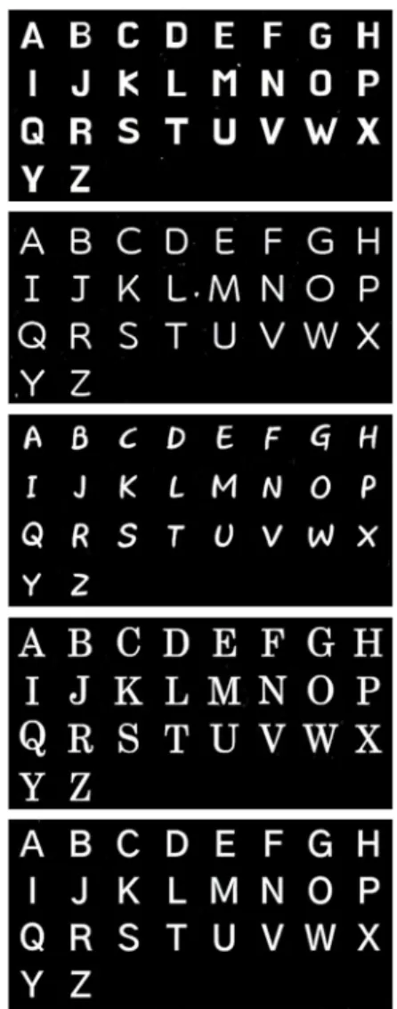 Fig.  3.  Characters  A-Z  in  different  font  styles  generated  from  noise  with  style  and  character  labels after training.