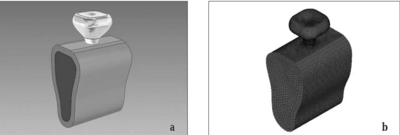 Fig. 2. 3-D geometry of full body (a) and 3-D finite element model (b).