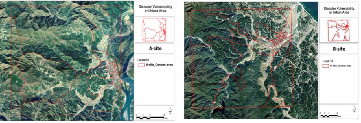 Figure 3. A-site Satellite map  Figure 4. B-site Satellite map Table 2. Currently rain disaster vulnerability analysis indicators