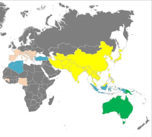 Fig.  1.  Distribution  map  of M. schreibersii  in  the  world.    