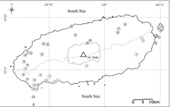 Fig.  2.  Survey  and  collection  sites  of  M.  schreibersii  in  this  study.  Circles  indicate  survey  site  of  M