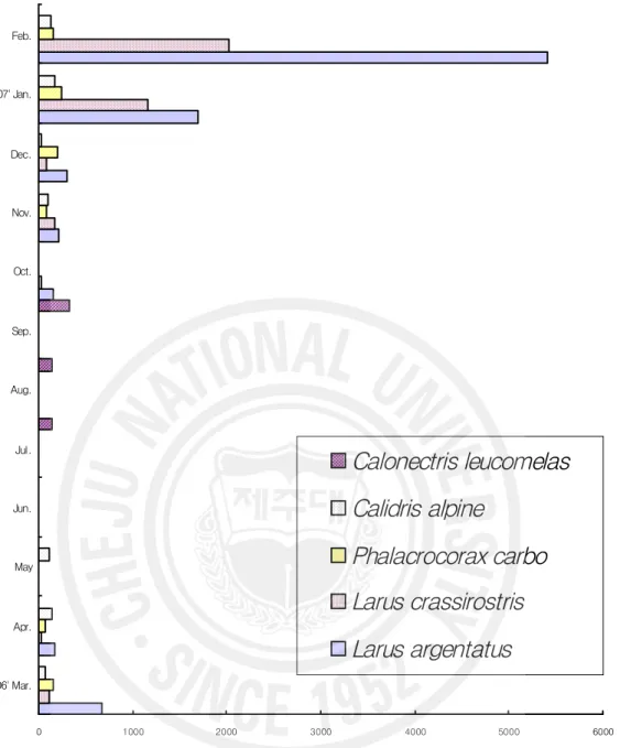 Figure  4.  The  fluctuation  of  individuals  of  five  main  species.