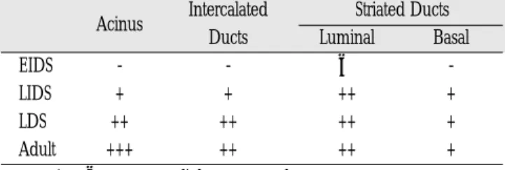 Table 2. Expressions of PRP mRNA by in situ hybridization Acinus Intercalated Striated Ducts