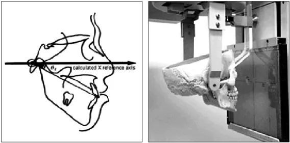 Fig. 2. The line with arrow is X reference axis which is counterclockwise above the line l 1 in θ x degree(left).
