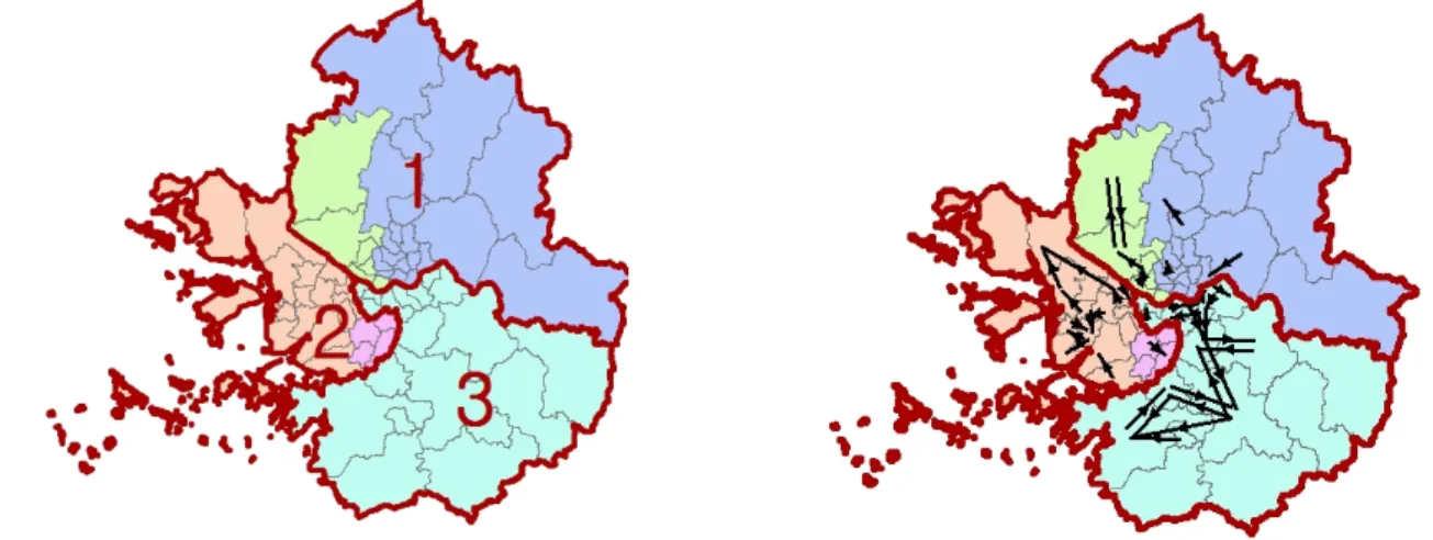 Table 2.  Results of classification of metropolitan areas for analysis 국토연구원(2013) 시·도 종합계획상 생활권역* 권역 권역1(서울중구,성동,광진), 권역2(서울용산,은평,서대문,마포), 권역3(서울동대문,중랑),  권역4(서울종로, 성북, 강북, 도봉, 노원), 권역14(경기 의정부, 동두천, 양주, 포천, 연천),  권역16(경기고양,파주), 권역17(경기구리,남양주,가평) 서울도심권,서북