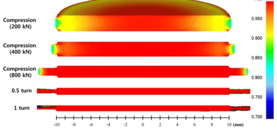 Fig. 2. Relative density distribution during high-pressure torsion.