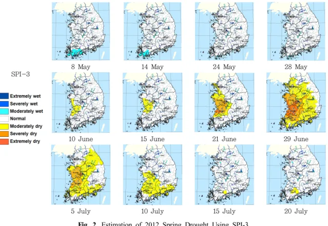 Fig. 2. Estimation of 2012 Spring Drought Using SPI-3.