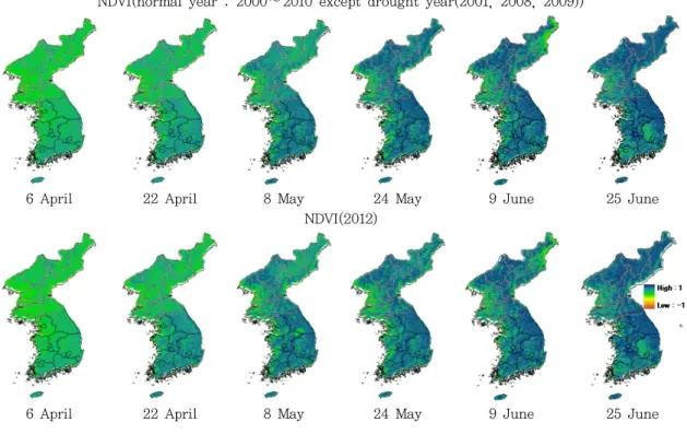 Fig. 4. Estimation of 2012 Spring Drought Using MODIS Satellite Imagery(NDVI).