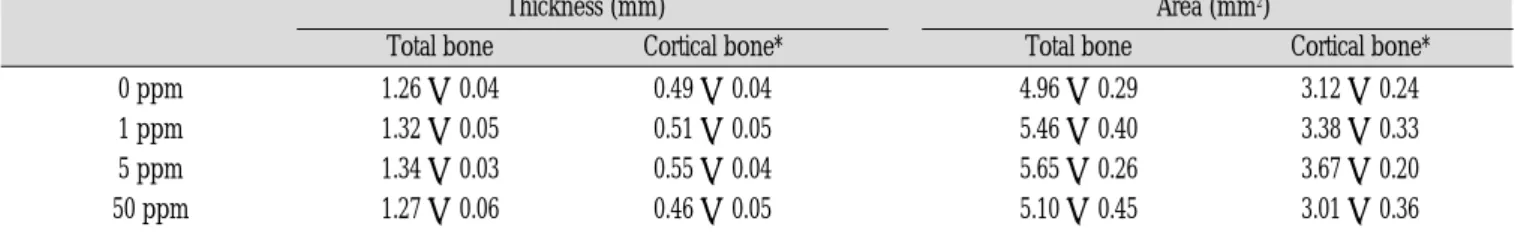 Table 3. Changes of thickness and area at marrow space after 6 weeks administration of fluoride