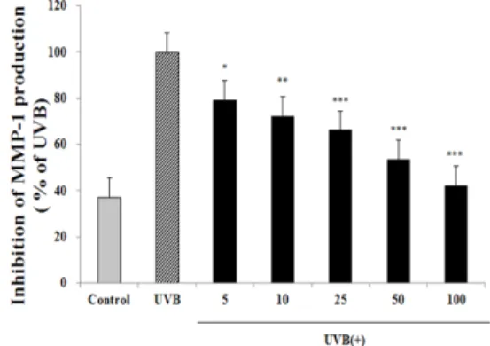 Fig.  6.  Inhibitory  effect  of  Paeonia  lactiflora extract  on  UVB-induced  secretion  of  MMP-1 by HDF cells