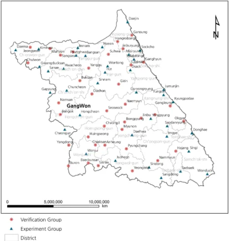 Figure 2. Location of Weather stations on study. 연구에 사용한 기상관측지점 위치