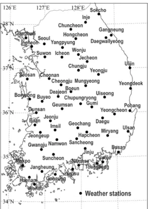 Table 1. List of six indices on extreme temperature used for analysis. 분석에 이용된 6개 극한기온 지수 목록 