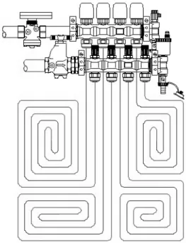 Fig.  1 Manifold  with  variable  flow  rate  valve그러나  이러한  시스템의  사용에도  불구하고  난방을  적게  하는  세대와  난방을  많이  하는  세대간의  난방비의  불확실한  차이로  인해  사용량의  형평성과  에너지  낭비로  사회적인  문제가  되고  있다