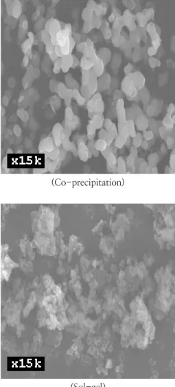 Fig.  1.  SEM  images  of  mixed  oxide  catalysts      prepared  by  co-precipitation  and  sol-gel  methods