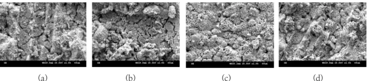 Fig.  3.  SEM  observations  of  active  material  after  formation:  (a)  S1,  (b)  S2,  (c)  S3,  (d)  S4.