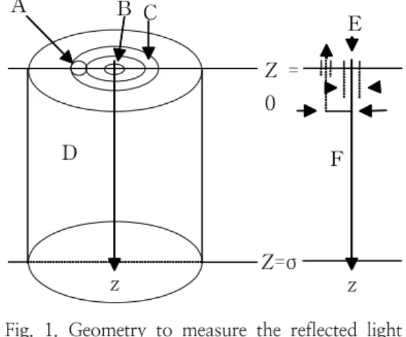Fig.  1.  Geometry  to  measure  the  reflected  light  as  a  function  of  the  distance  to  an  incident  beam