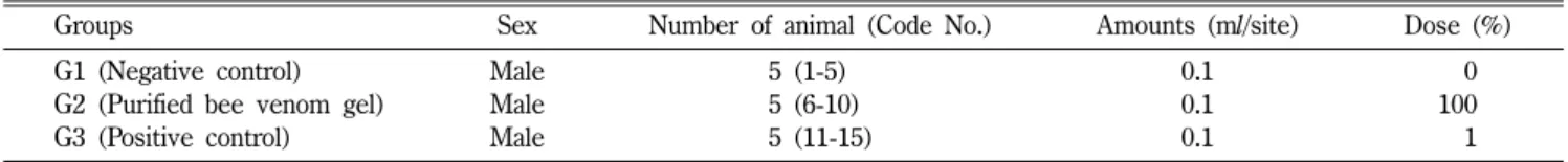 Fig. 1 − Application pattern for phototoxicity test of Guinea pigs for purified bee venom gel.