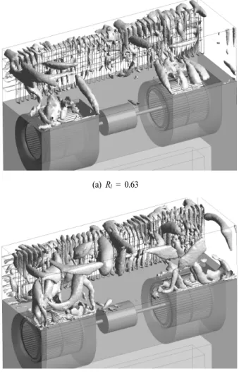 Fig. 14 Streamlines on the motor side of the  left impeller for R m  (R l  = 0.09)