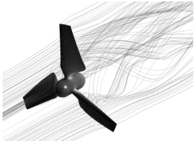 Figure  4  shows  an  example  of  flow  visualization  when  water  contacts  and  passes  though  the  turbine