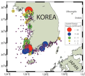 Fig.  1  Tidal  energy  densities  of  South  Korea