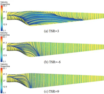 Fig.  13  Streamline  on  the  blade  surface  from  TSR  3-9