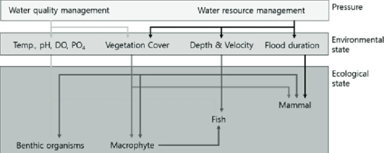 Fig.  4.  Relationship  map  of  the  ‘environmental  state’  and’ecological  state’  in  case  study  Yeongsan  river