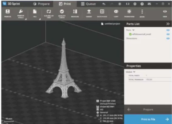 Fig. 1 Snapshot of 3D Sprint software for 3D printing preparation 