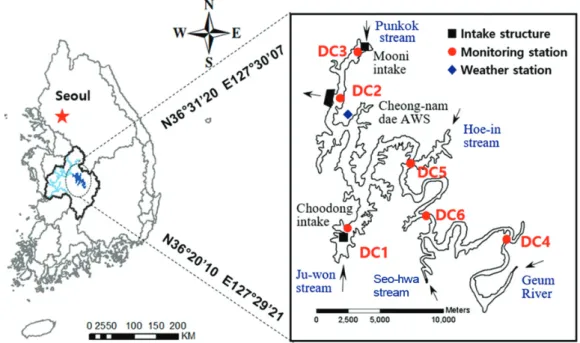 Fig.  1.  Location  of  the  study  site  and  monitoring  stations. 