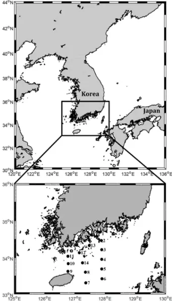 Fig. 1.  Map showing the sampling stations in the southwestern 